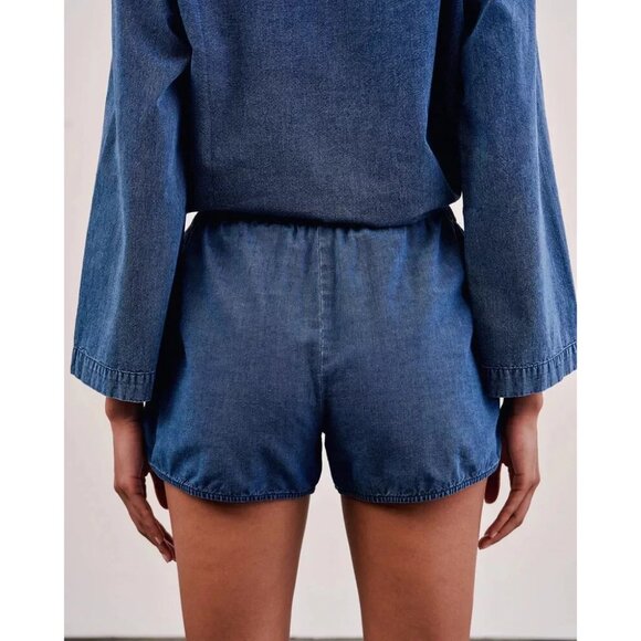 Nili Lotan Tilly Cotton Chambray Denim Shorts High Waisted Pull-on XS NEW 281712 - Picture 4 of 8